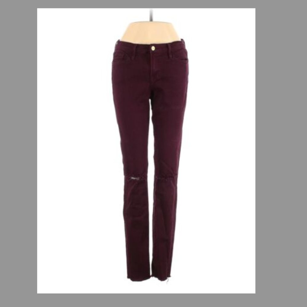 Dark Red FRAME Jeans with Ripped Knees